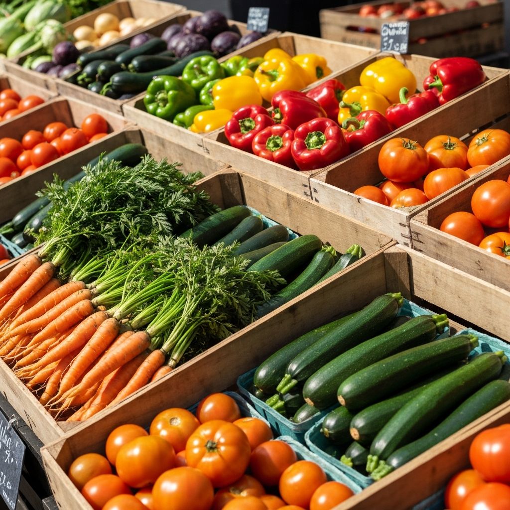 Świeże warzywa z targu - marchew, papryka, pomidory